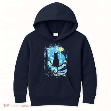 Starry Night Cat Van Gogh Cat Kids Hoodie