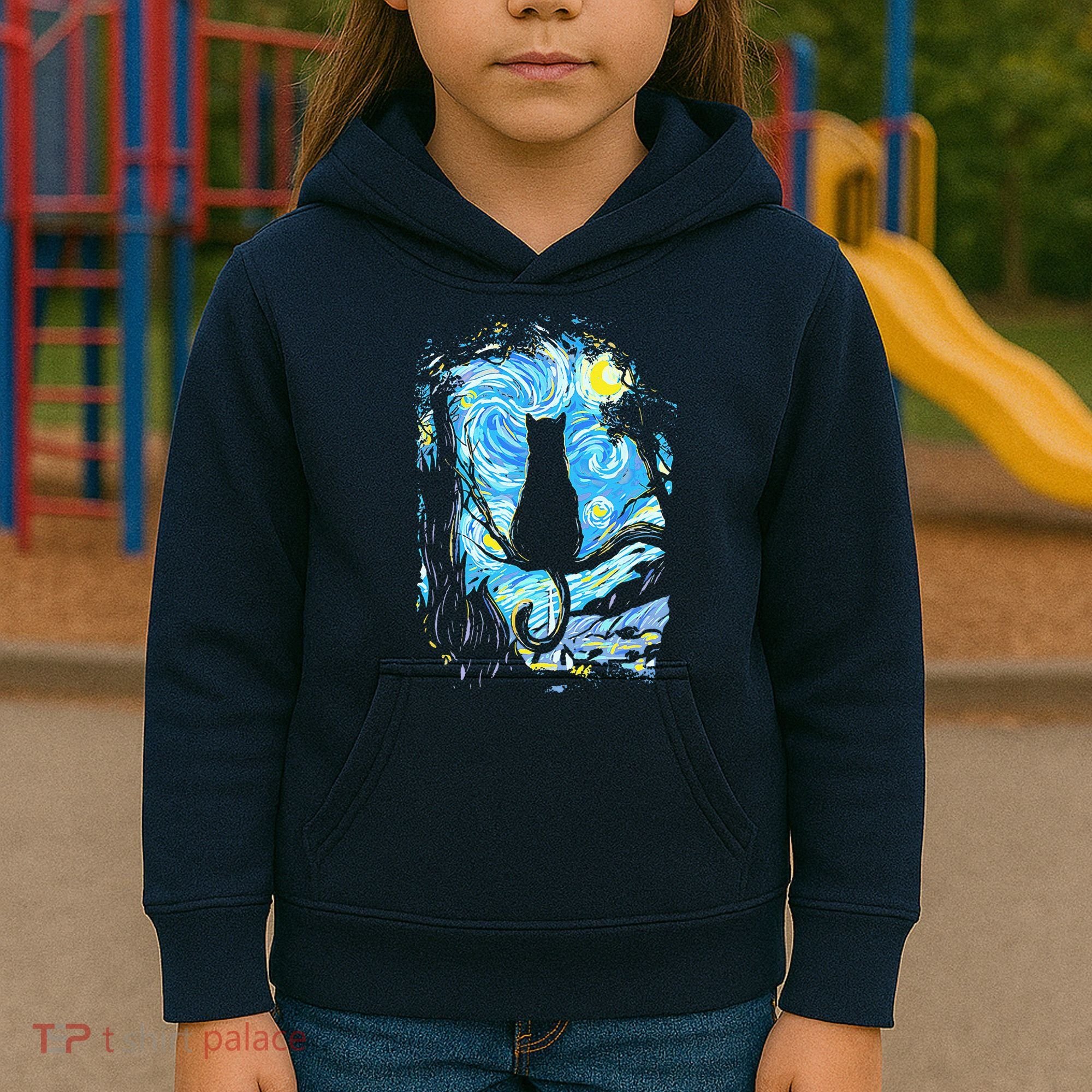 Starry Night Cat Van Gogh Cat Kids Hoodie