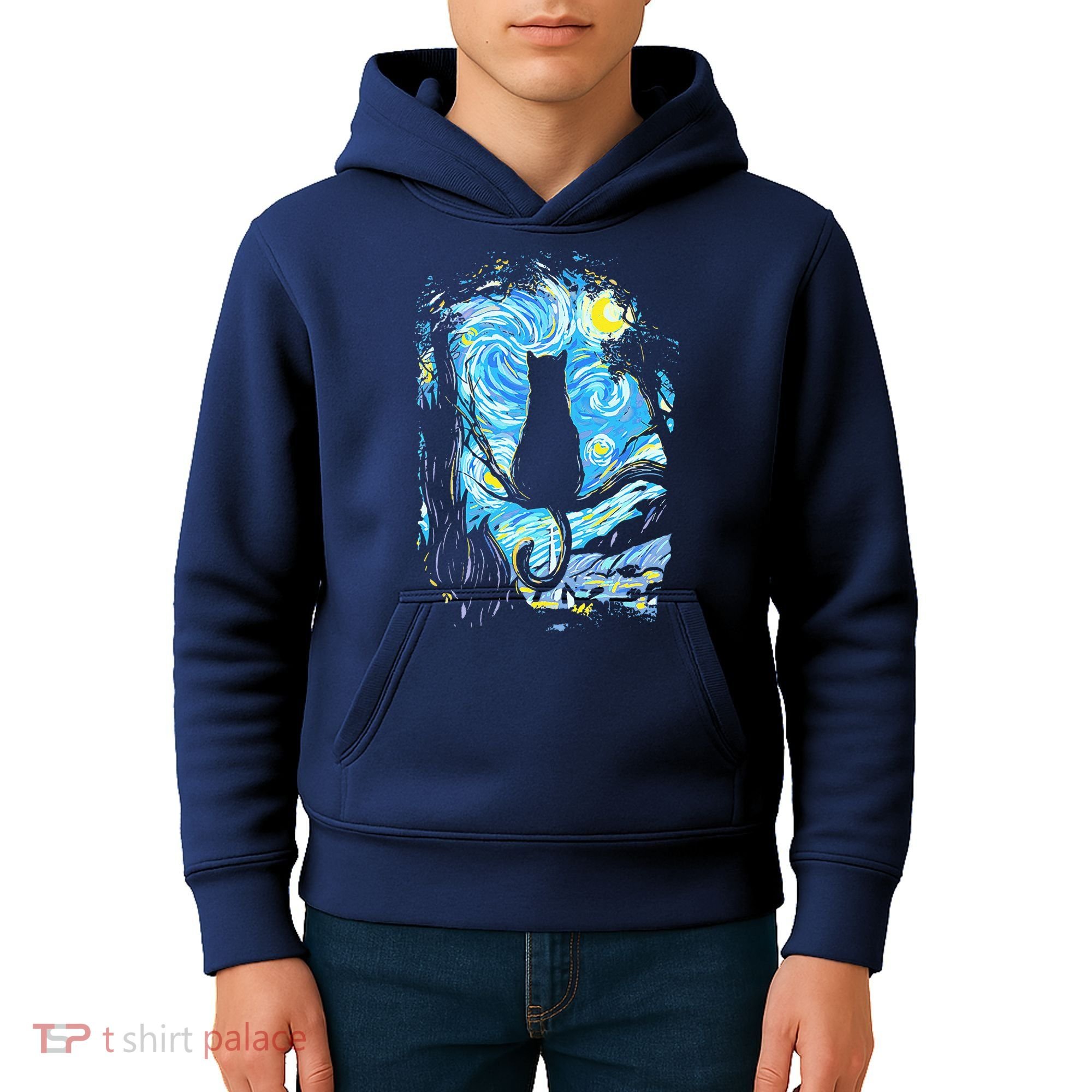 Starry Night Cat Van Gogh Cat Kids Hoodie