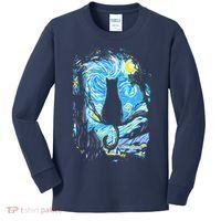 Starry Night Cat Van Gogh Cat Kids Long Sleeve Shirt thumb 0