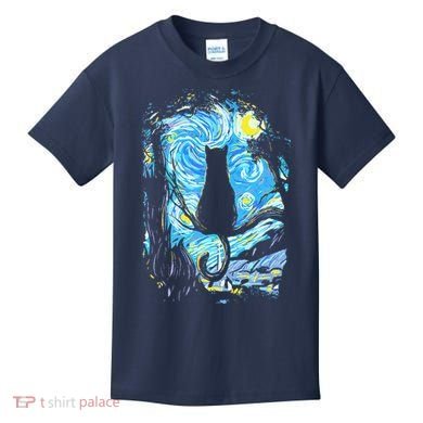Starry Night Cat Van Gogh Cat Kids T-Shirt