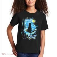 Starry Night Cat Van Gogh Cat Kids T-Shirt thumb 2