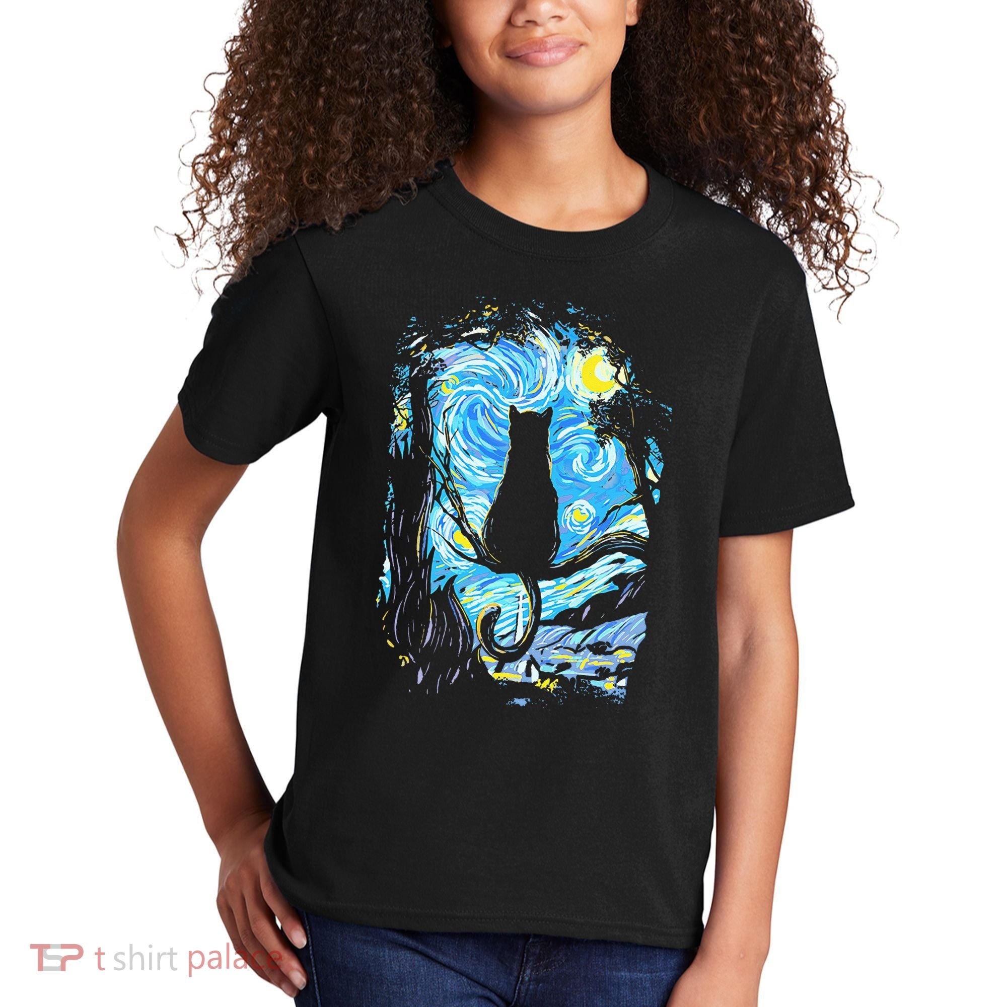 Starry Night Cat Van Gogh Cat Kids T-Shirt