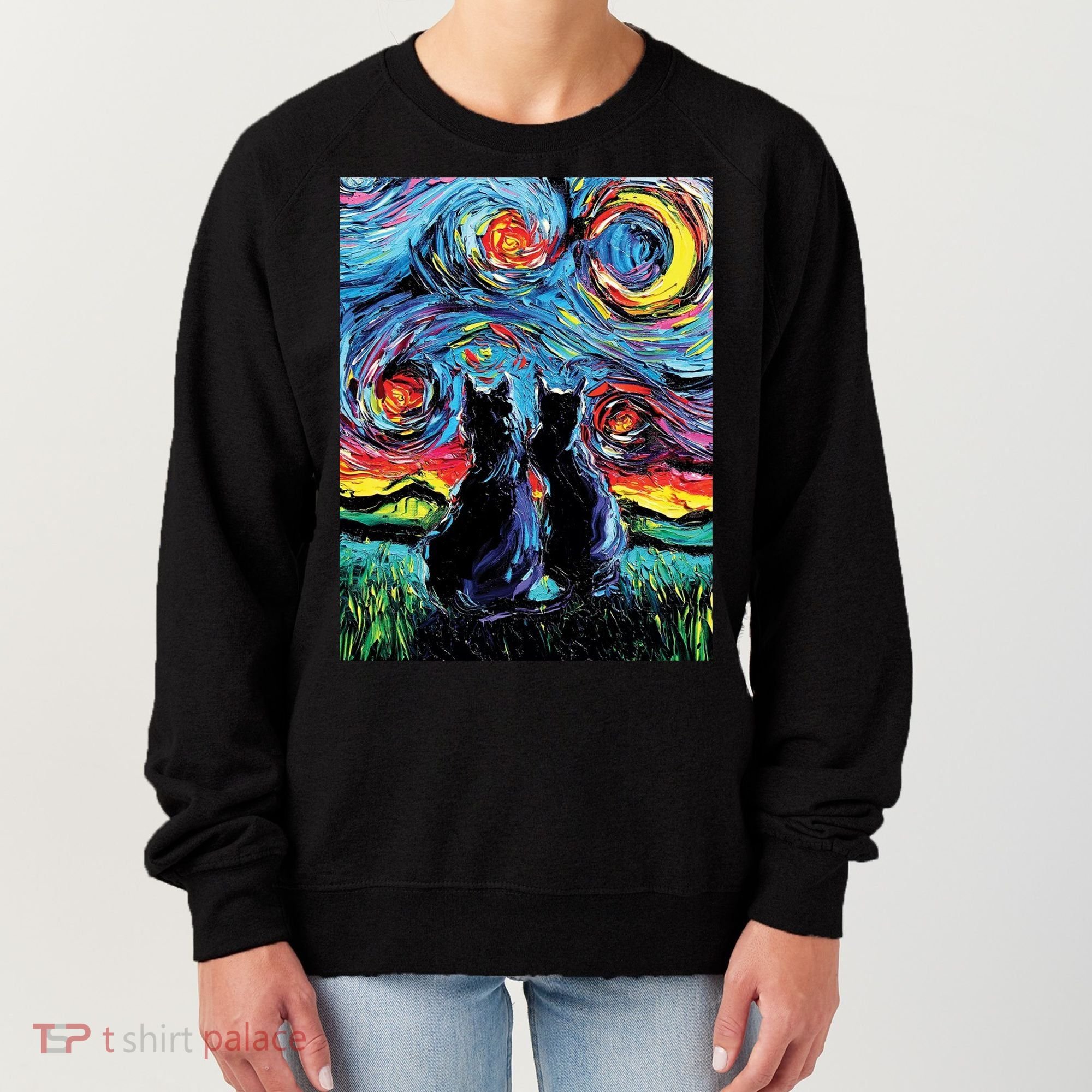 Scary Night Cat Van Gogh Art Women's Sweatshirt