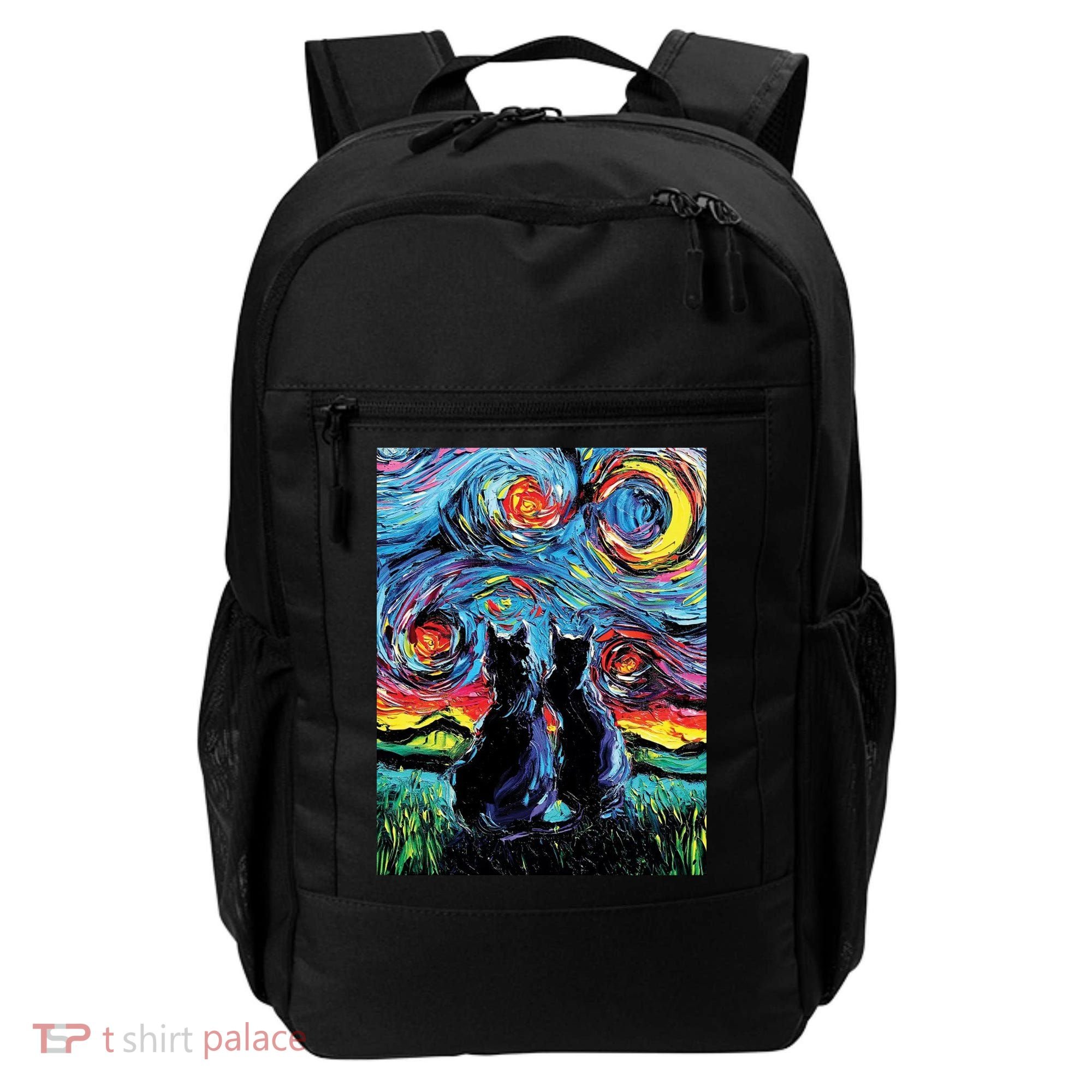 Scary Night Cat Van Gogh Art Backpack
