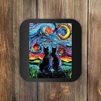 Scary Night Cat Van Gogh Art Coaster thumb 0