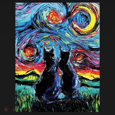 Scary Night Cat Van Gogh Art Women's Tri-Blend 3/4-Sleeve Raglan Shirt