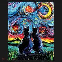 Scary Night Cat Van Gogh Art Women's Tri-Blend 3/4-Sleeve Raglan Shirt thumb 4