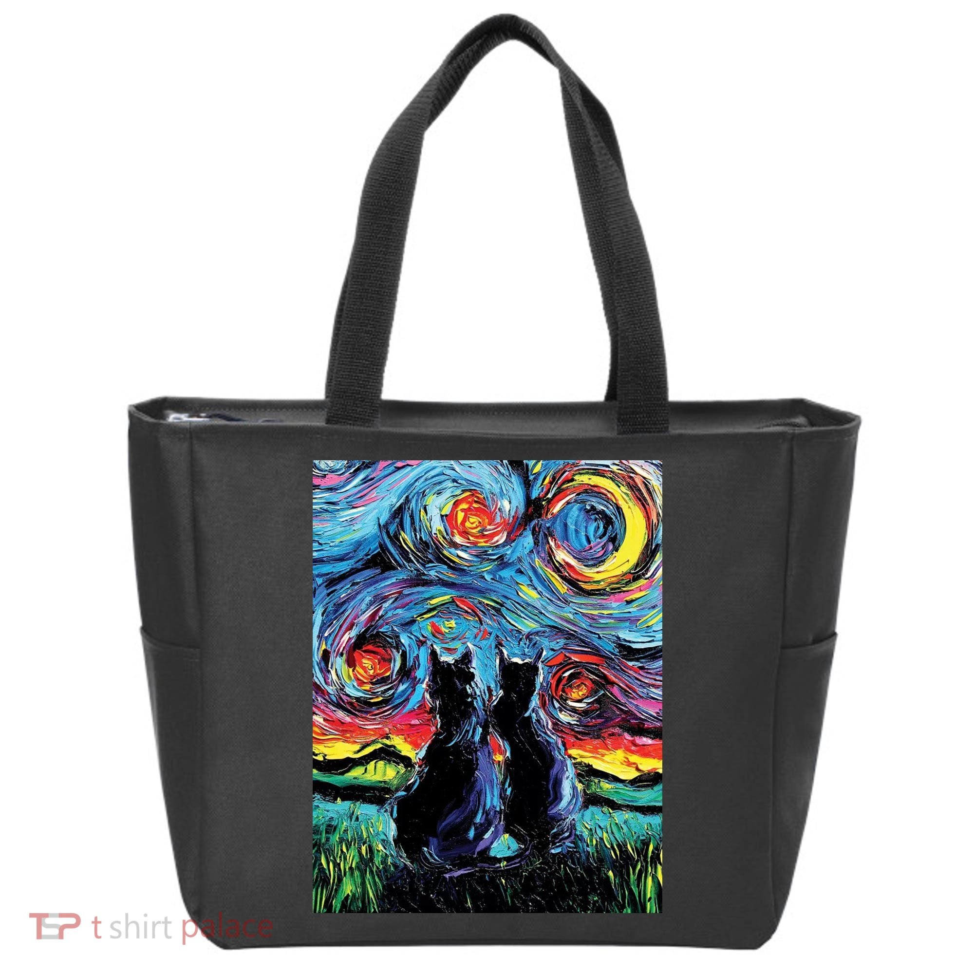 Scary Night Cat Van Gogh Art Tote Bag