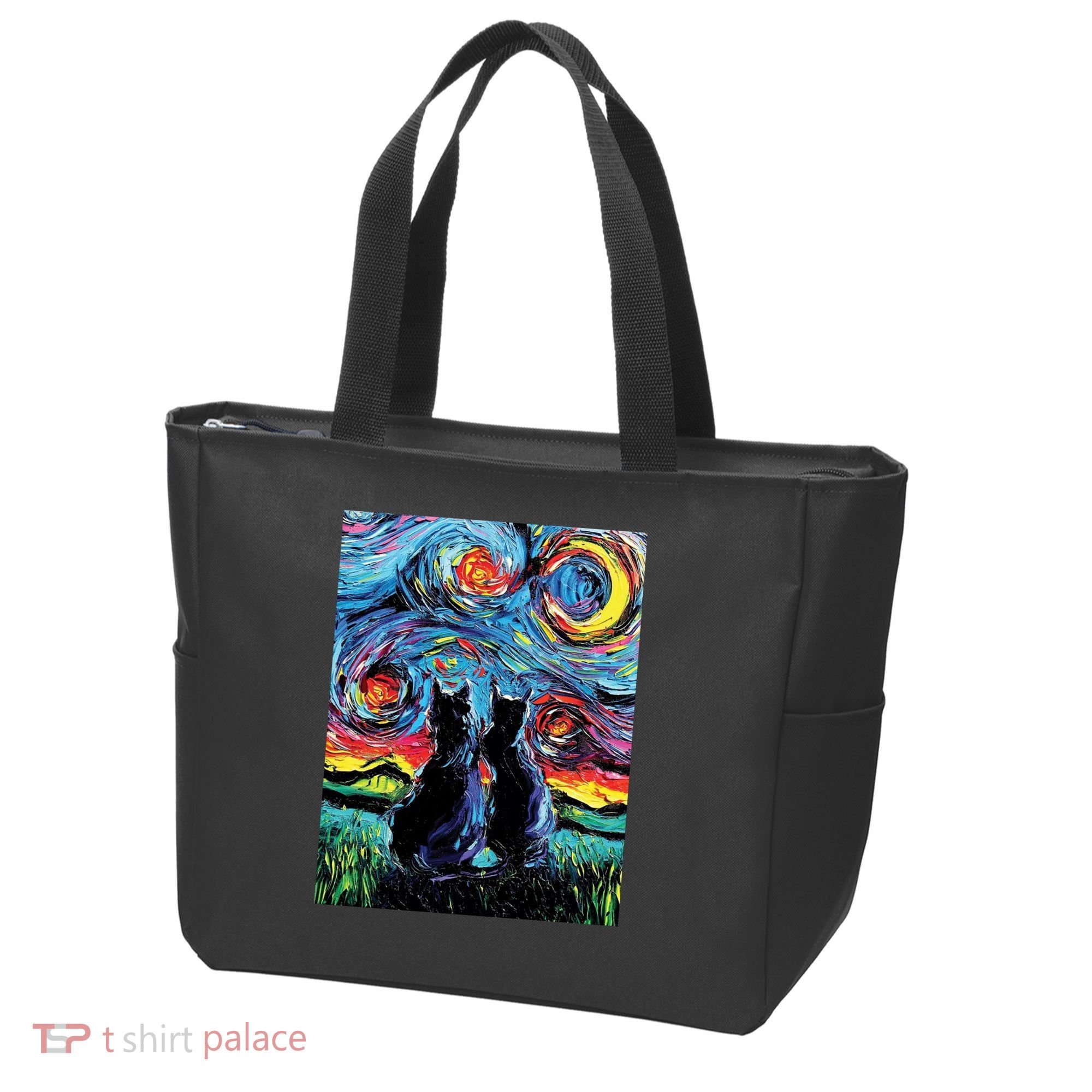 Scary Night Cat Van Gogh Art Tote Bag