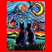 Scary Night Cat Van Gogh Art Santa Hat thumb 1