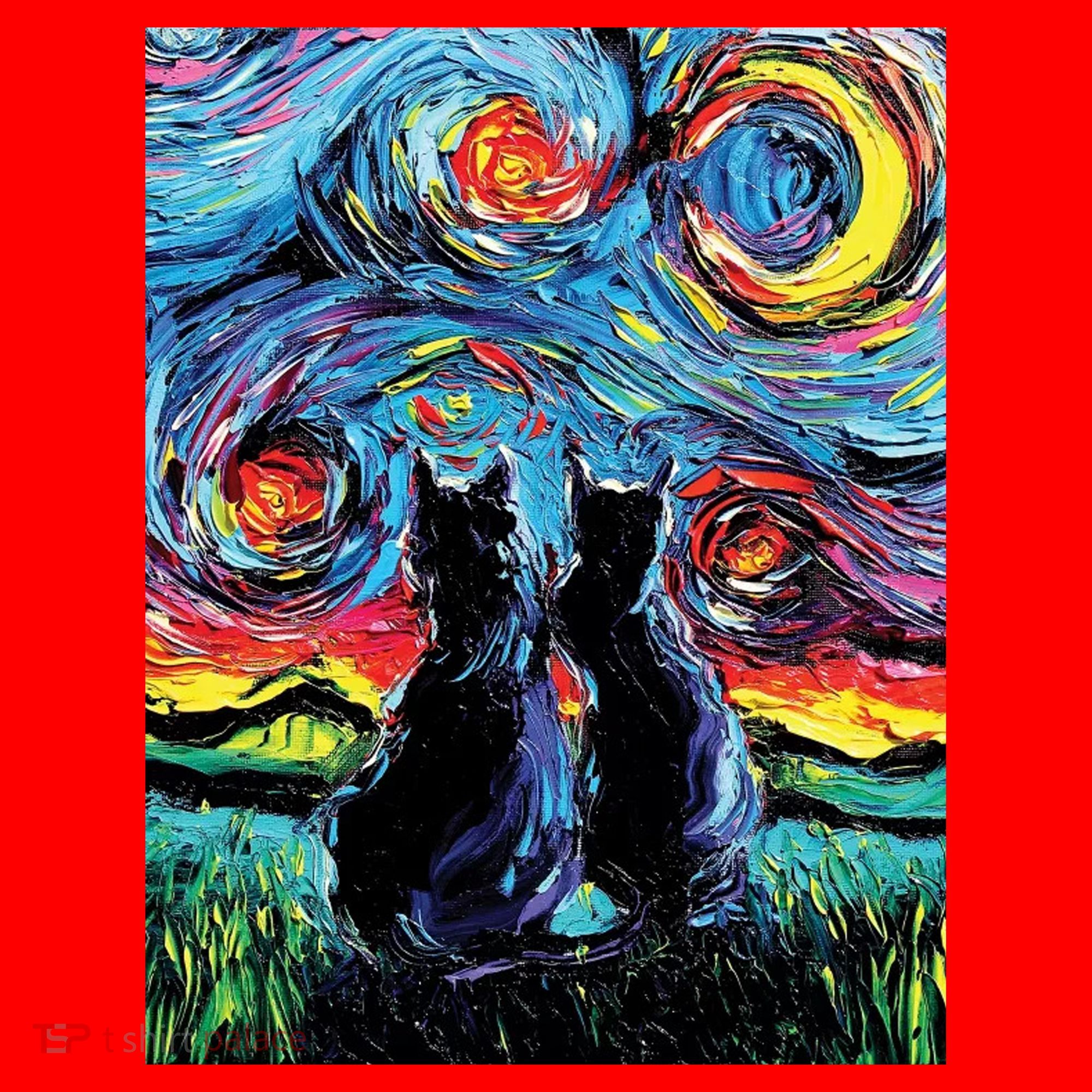 Scary Night Cat Van Gogh Art Santa Hat