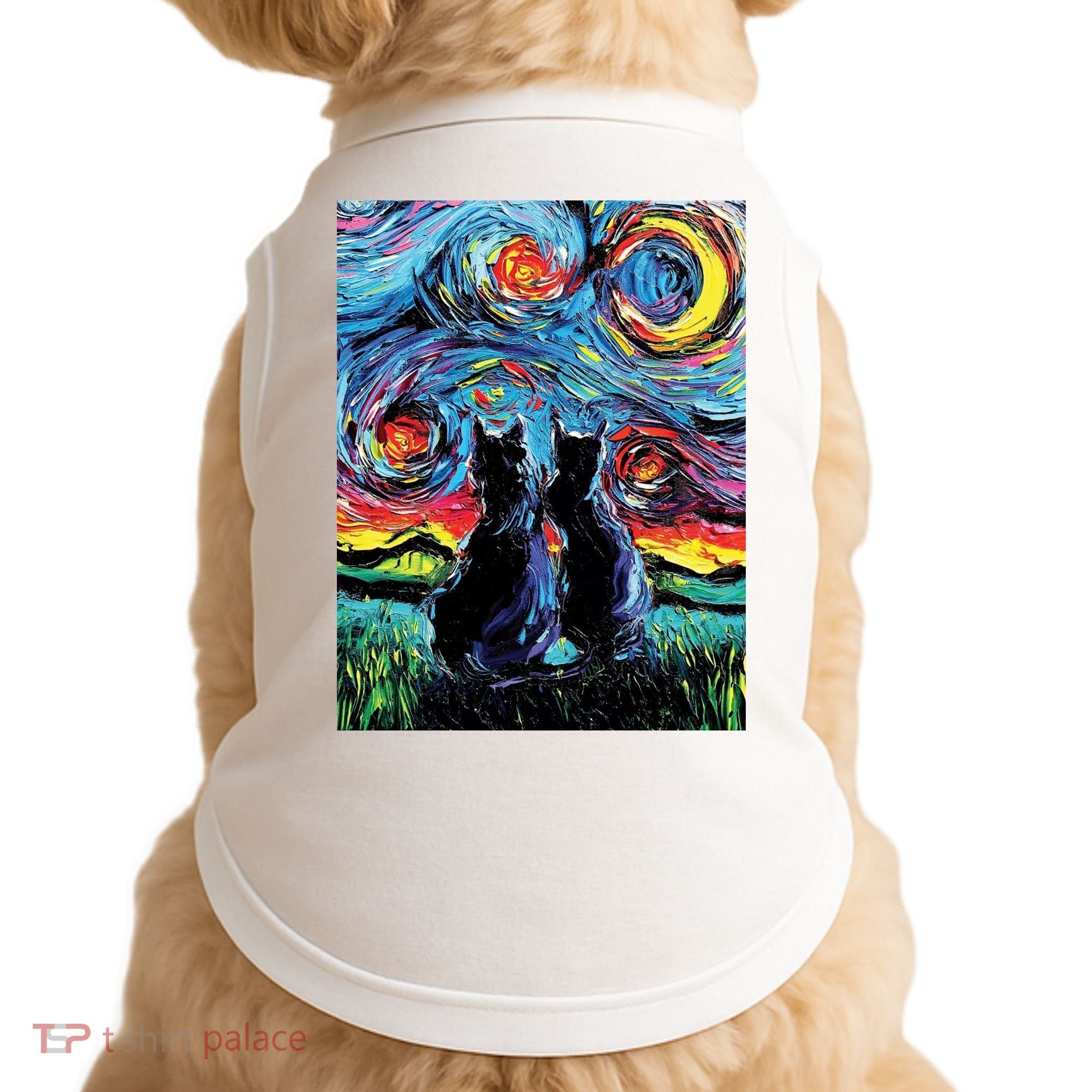 Scary Night Cat Van Gogh Art Doggie Tank