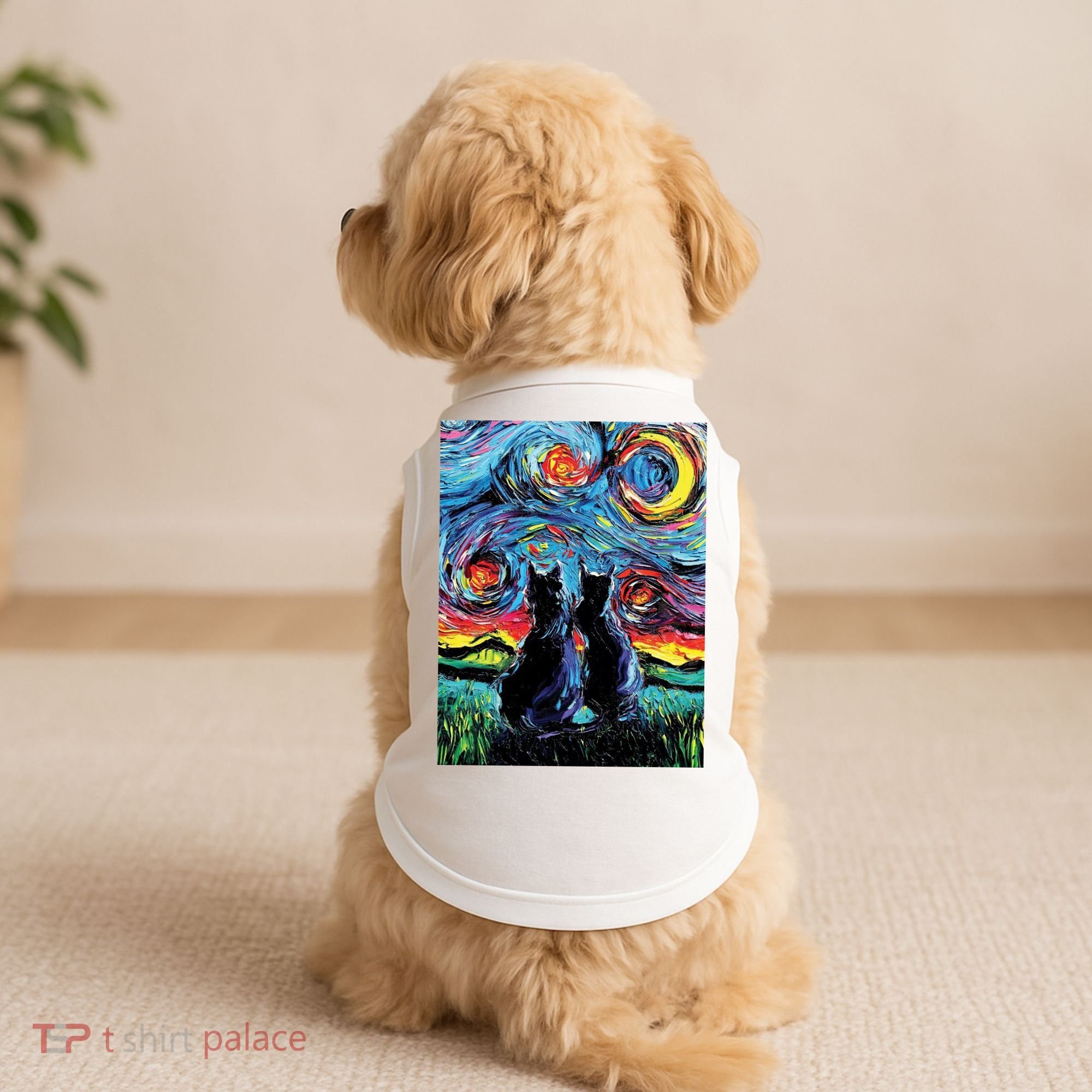 Scary Night Cat Van Gogh Art Doggie Tank