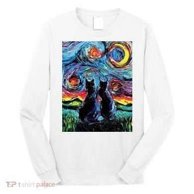Scary Night Cat Van Gogh Art Long Sleeve Shirt
