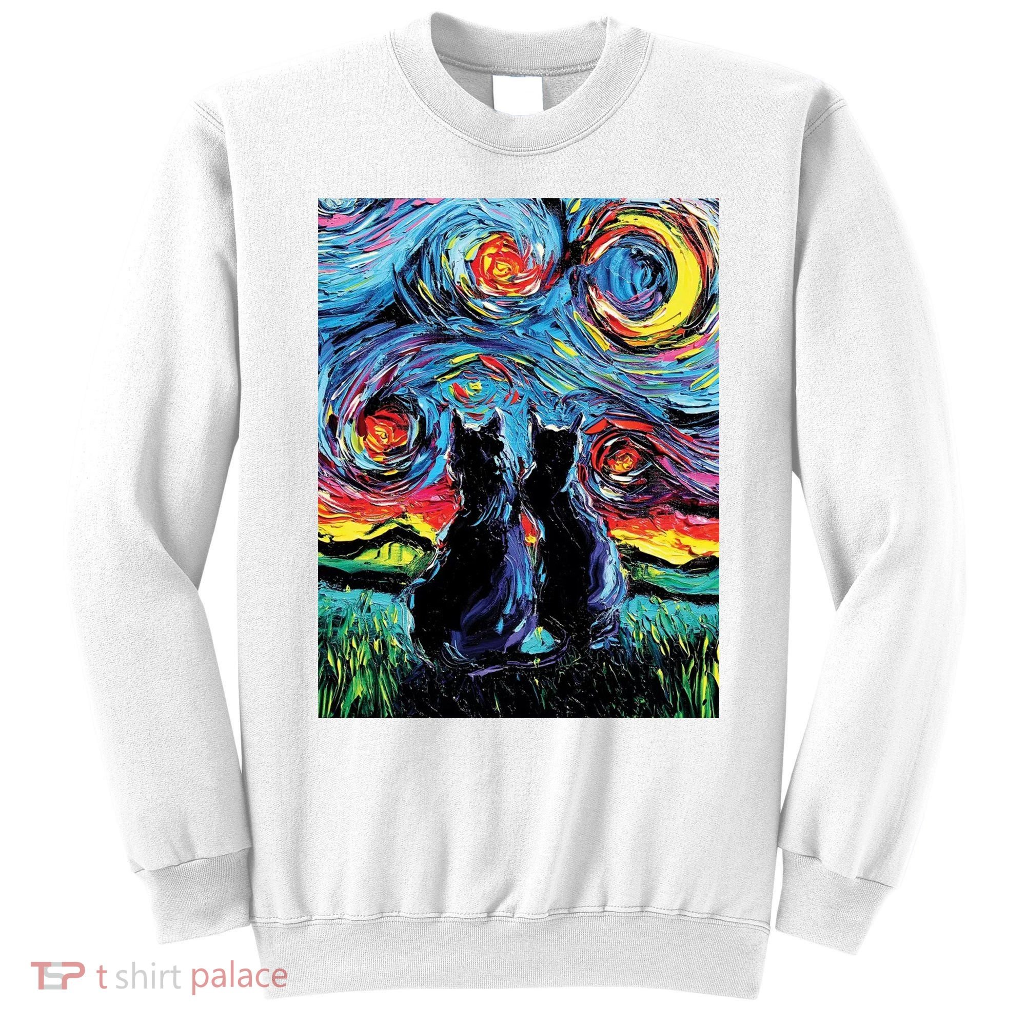 Scary Night Cat Van Gogh Art Sweatshirt