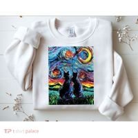 Scary Night Cat Van Gogh Art Sweatshirt thumb 2