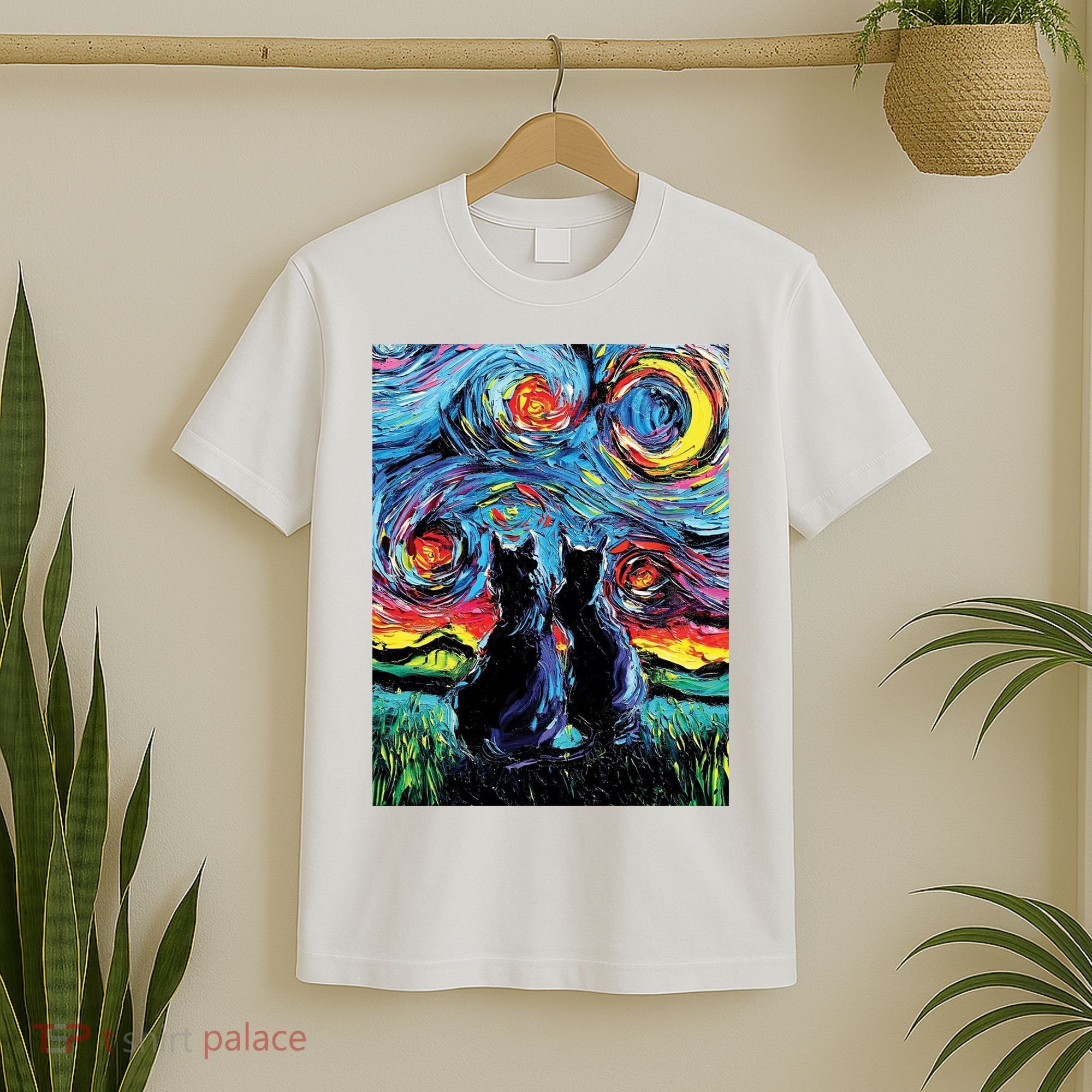 Scary Night Cat Van Gogh Art T-Shirt