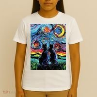 Scary Night Cat Van Gogh Art T-Shirt thumb 4