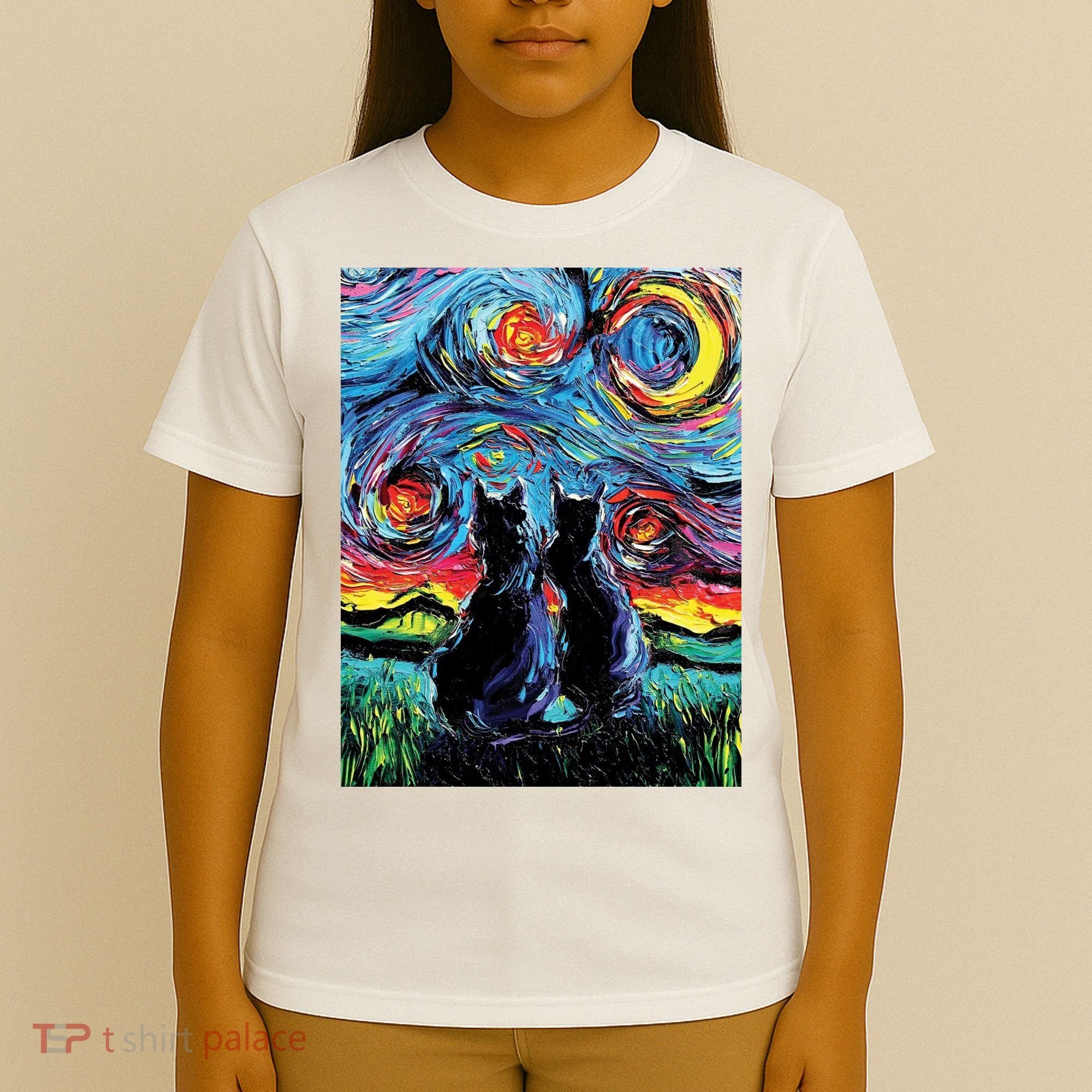 Scary Night Cat Van Gogh Art T-Shirt