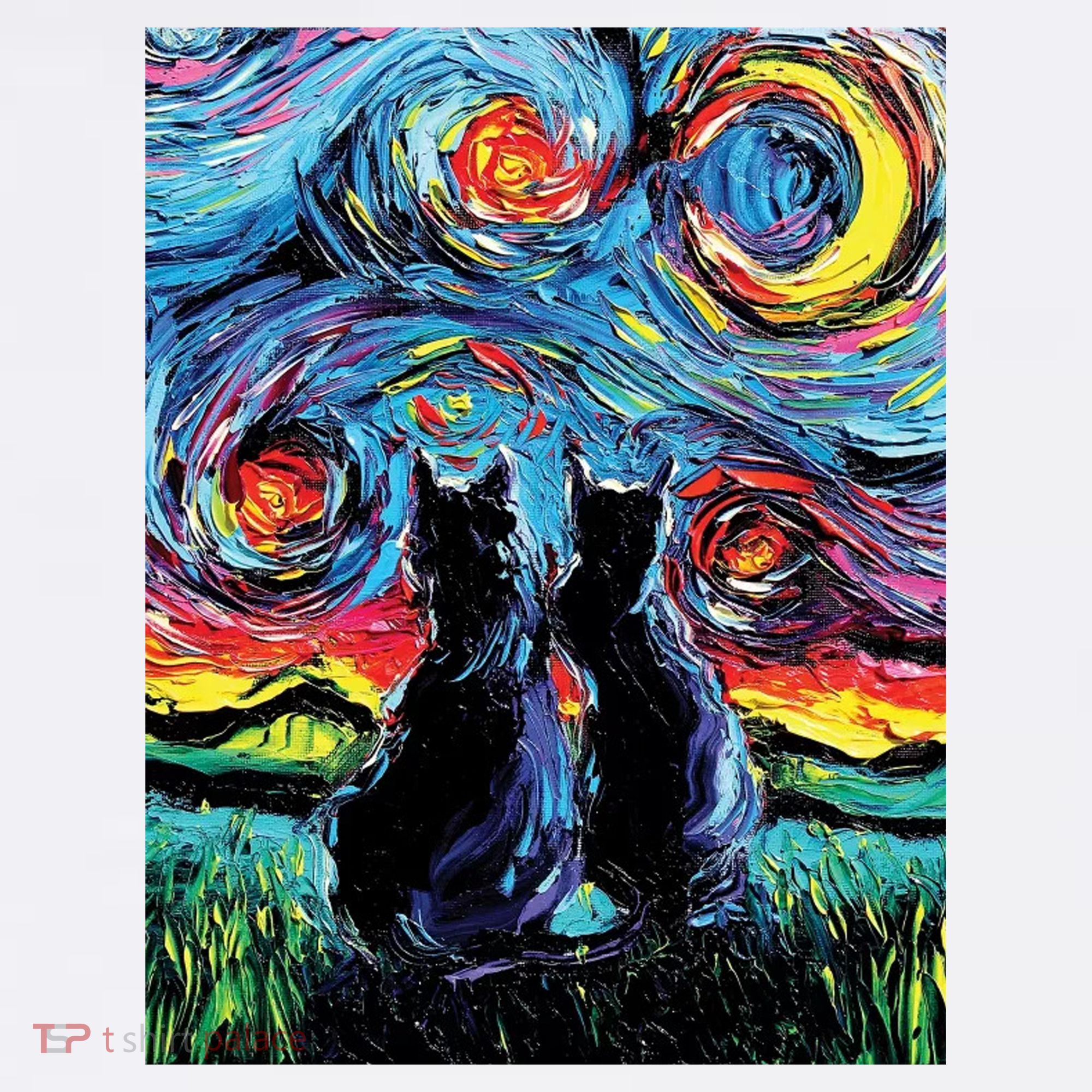 Scary Night Cat Van Gogh Art T-Shirt