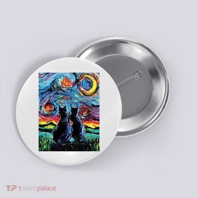 Scary Night Cat Van Gogh Art Button