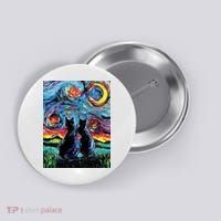 Scary Night Cat Van Gogh Art Button thumb 0