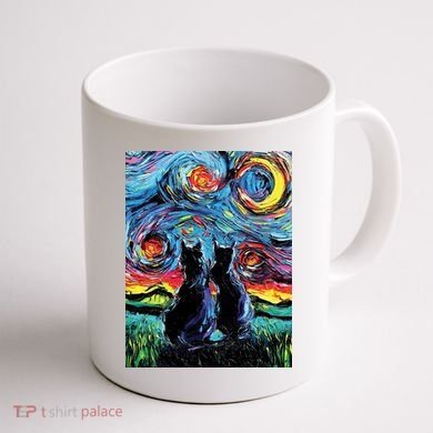 Scary Night Cat Van Gogh Art Coffee Mug back
