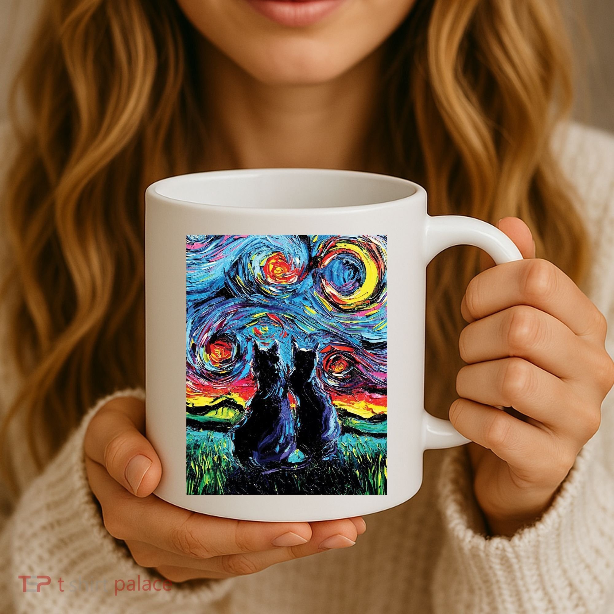 Scary Night Cat Van Gogh Art Coffee Mug
