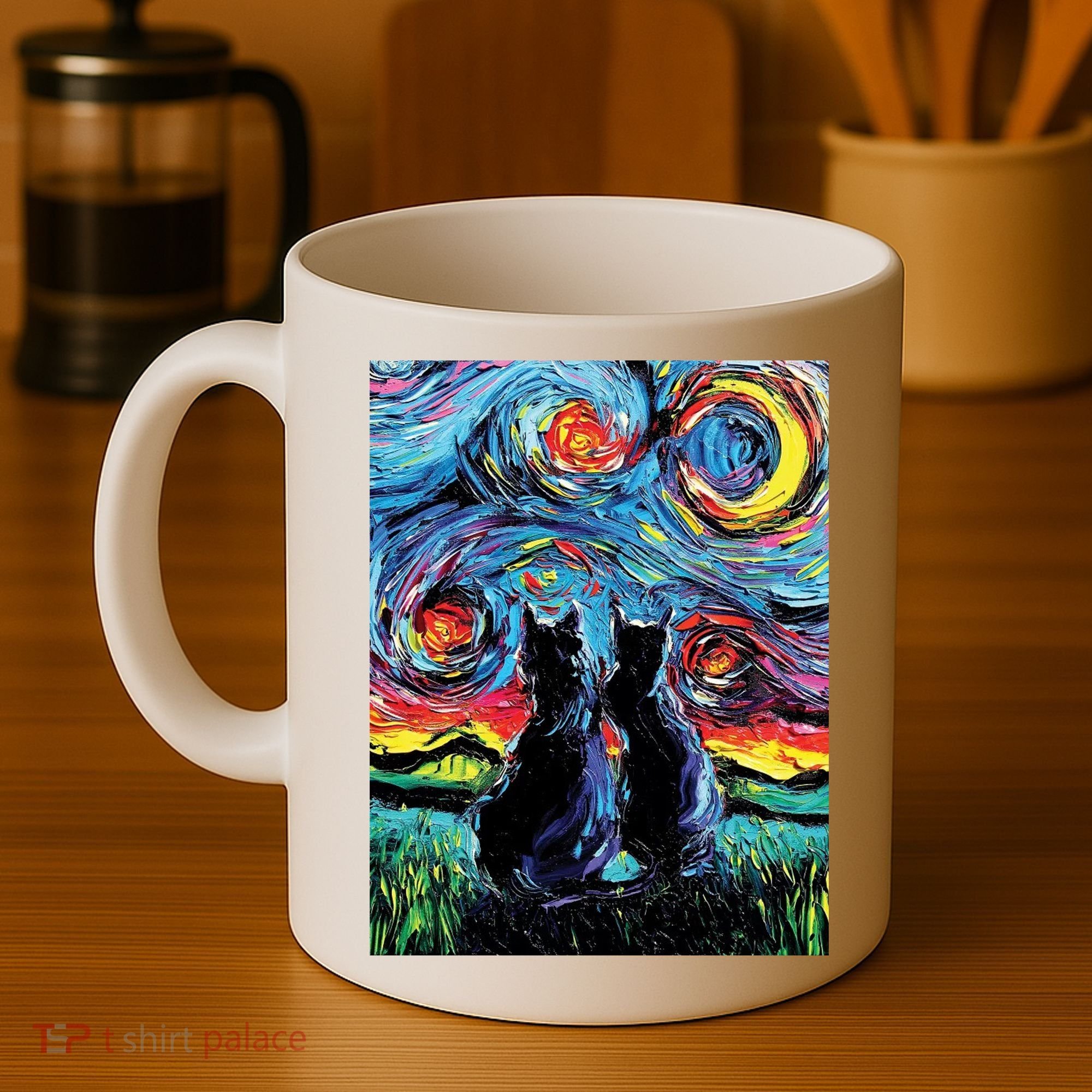 Scary Night Cat Van Gogh Art Coffee Mug