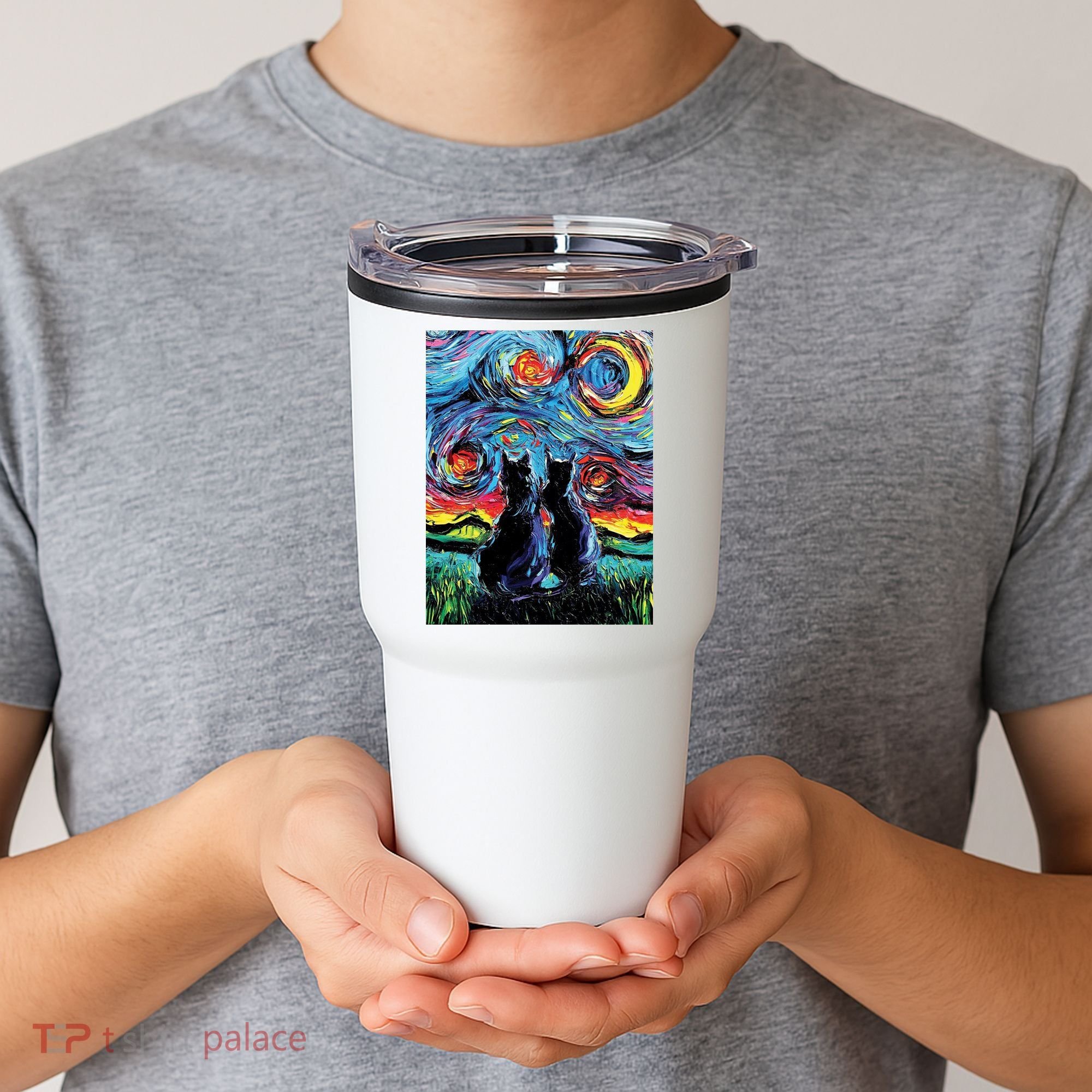 Scary Night Cat Van Gogh Art Tumbler