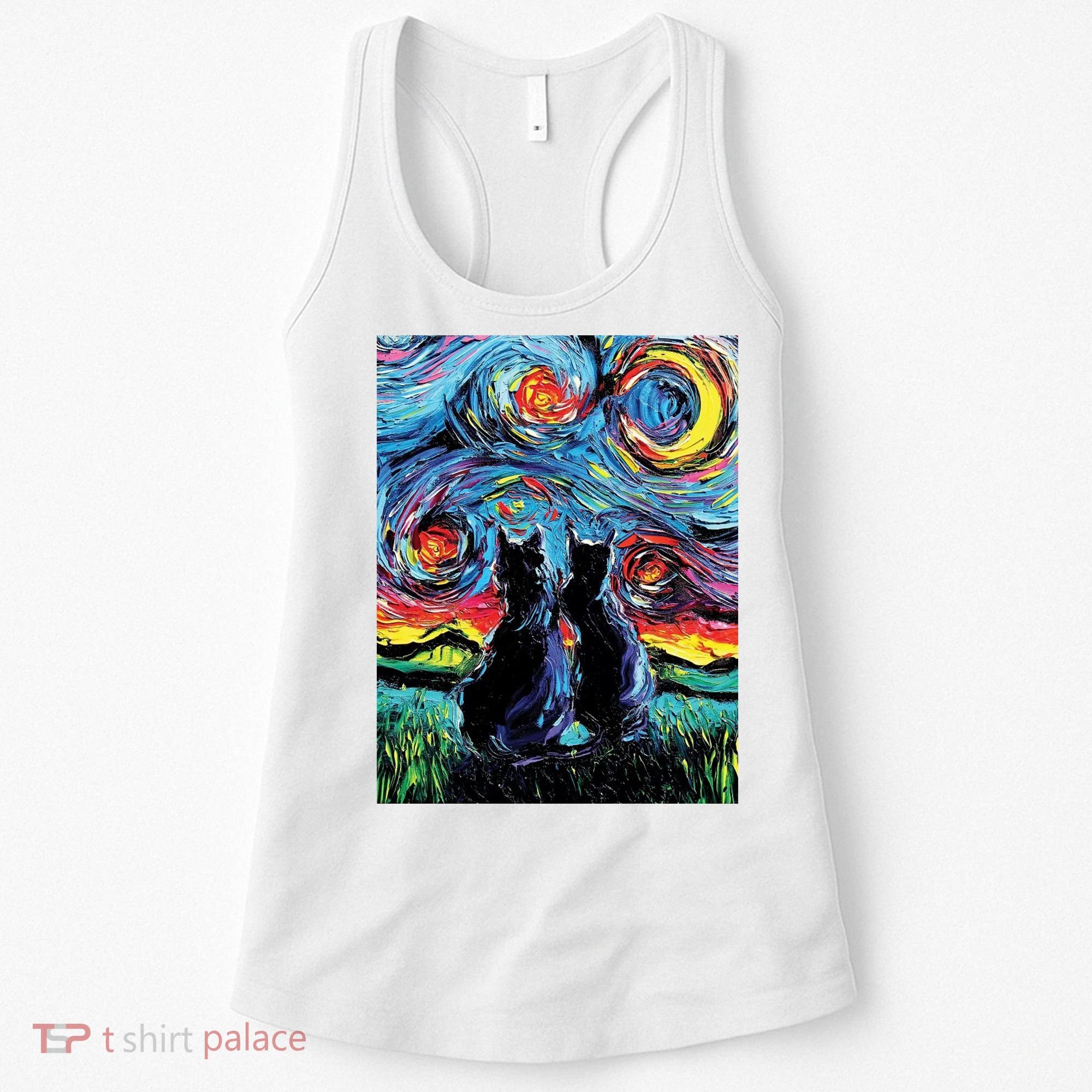 Scary Night Cat Van Gogh Art Women's Tank Top