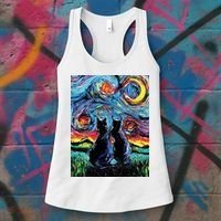 Scary Night Cat Van Gogh Art Women's Tank Top thumb 3
