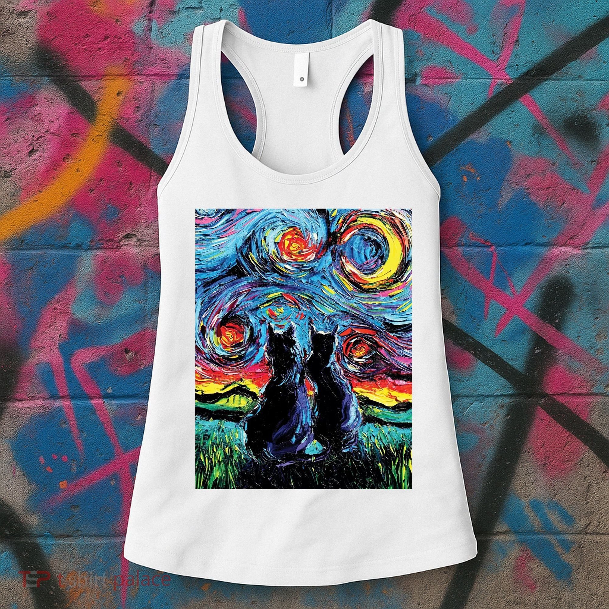 Scary Night Cat Van Gogh Art Women's Tank Top