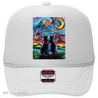 Scary Night Cat Van Gogh Art Hat thumb 0