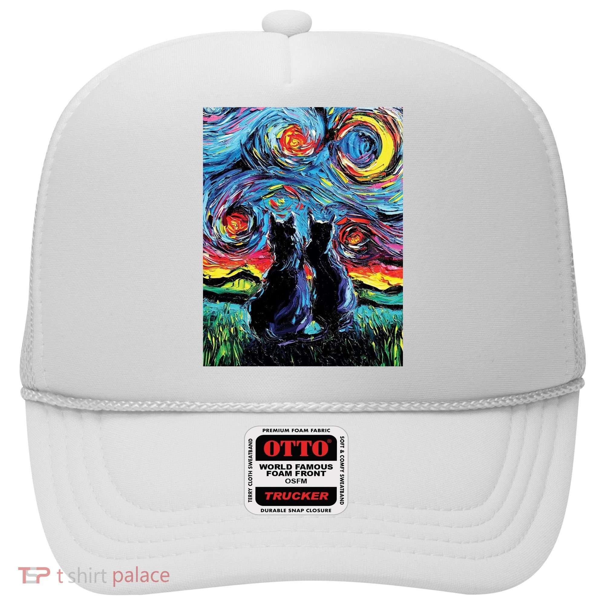 Scary Night Cat Van Gogh Art Hat