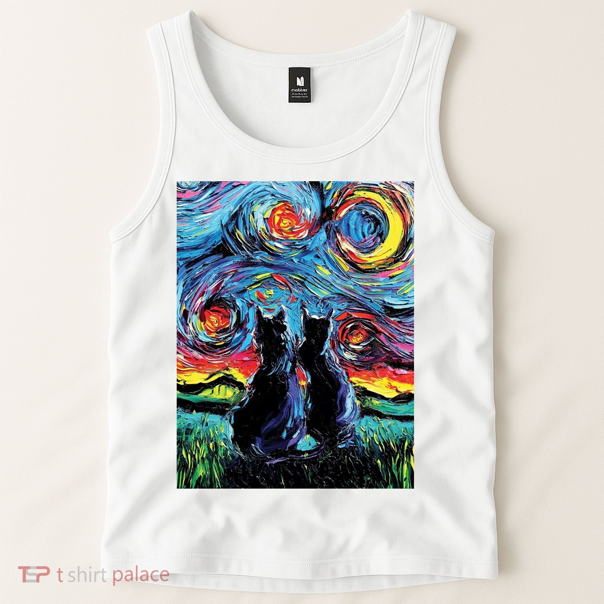 Scary Night Cat Van Gogh Art Tank Top