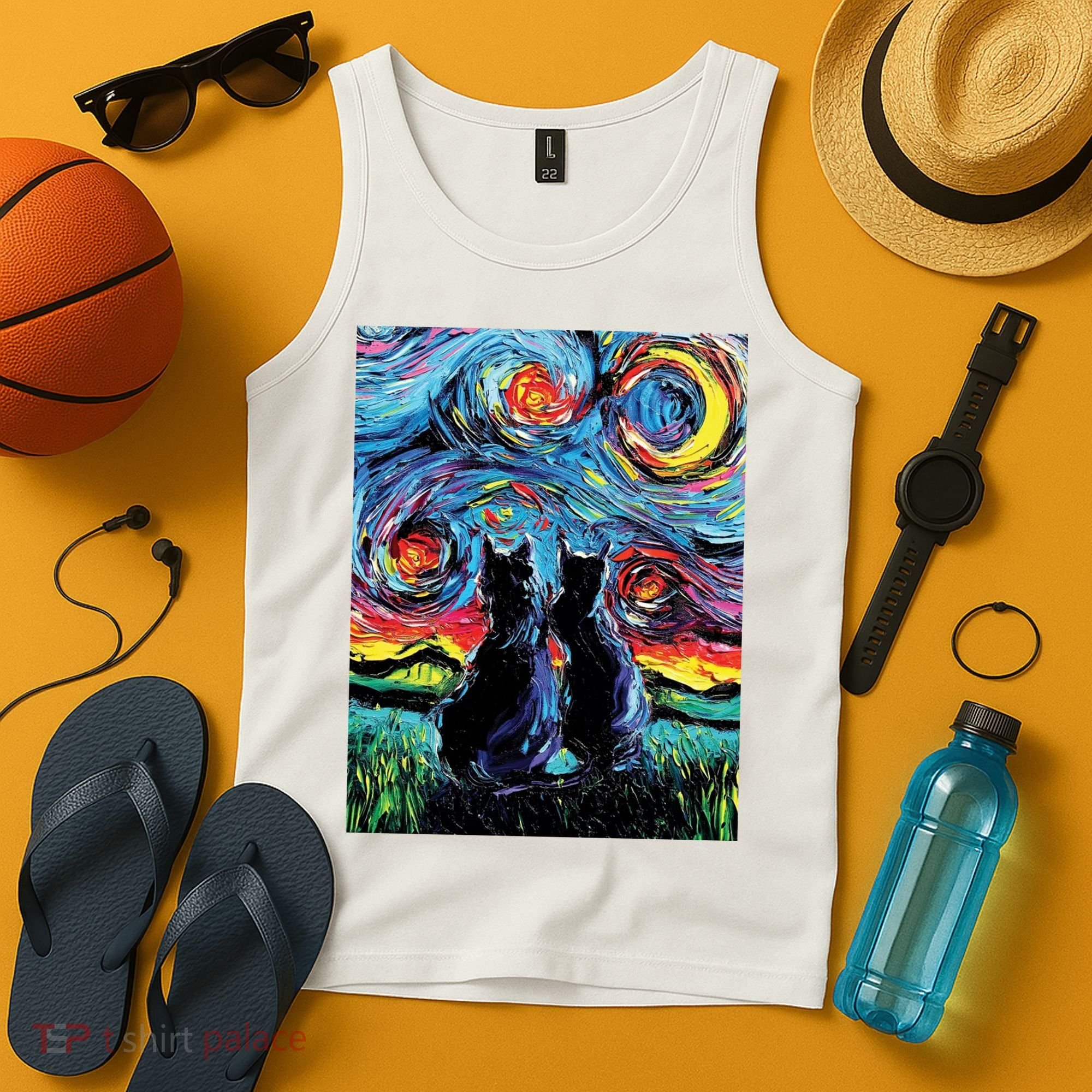 Scary Night Cat Van Gogh Art Tank Top
