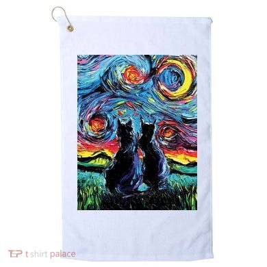 Scary Night Cat Van Gogh Art Golf Towel