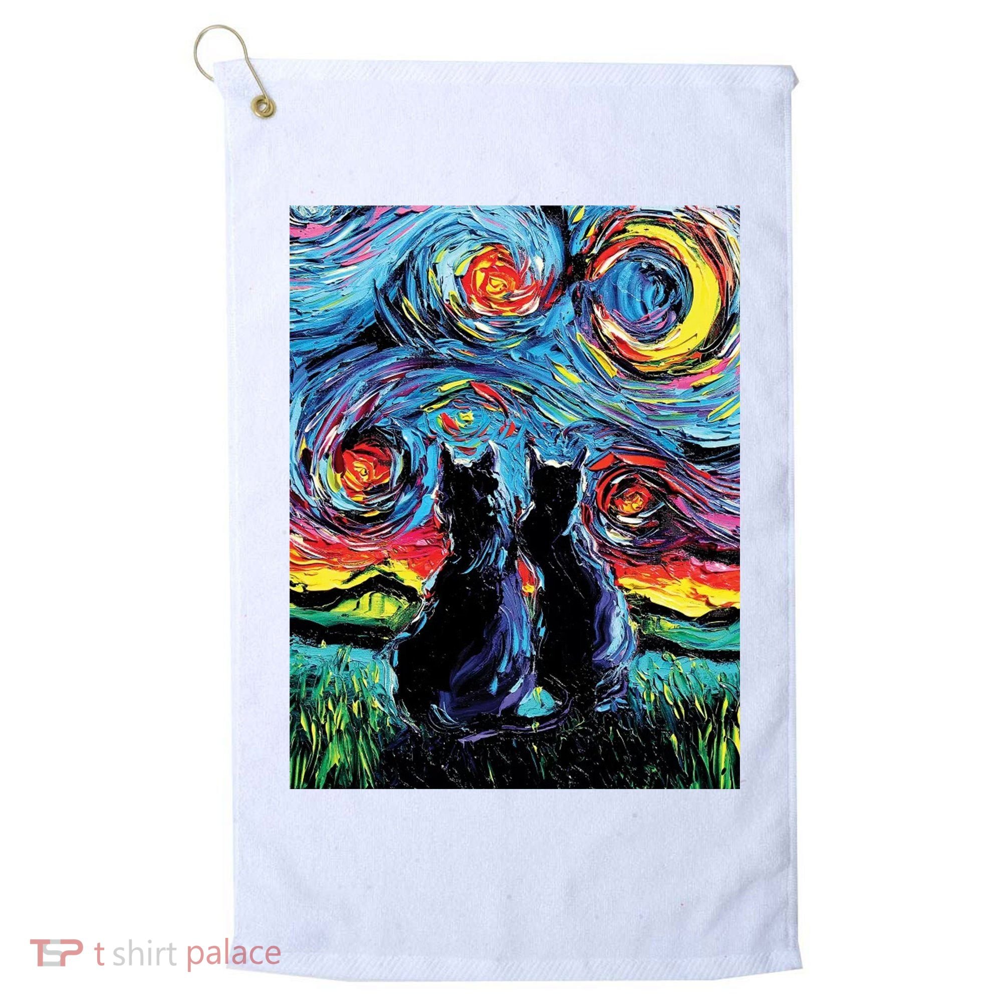 Scary Night Cat Van Gogh Art Golf Towel