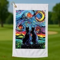 Scary Night Cat Van Gogh Art Golf Towel thumb 1