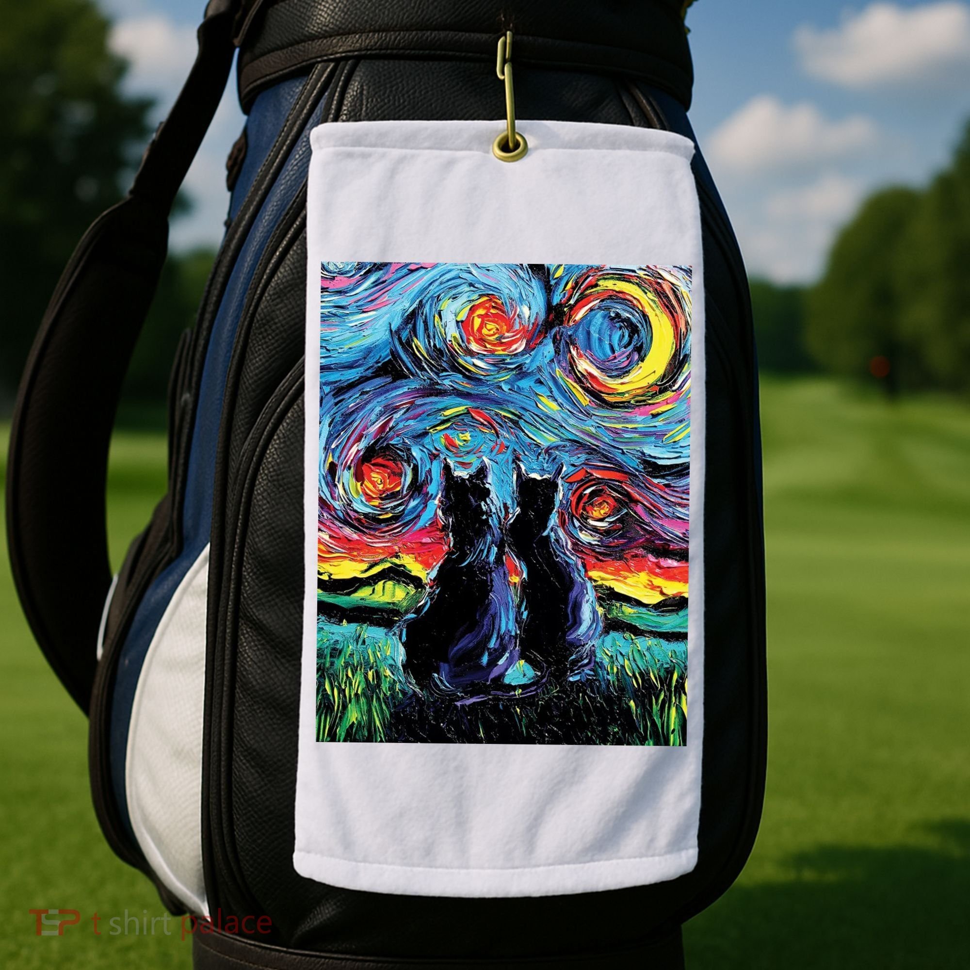 Scary Night Cat Van Gogh Art Golf Towel