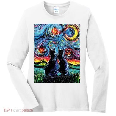 Scary Night Cat Van Gogh Art Women's Long Sleeve Shirt