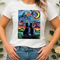 Scary Night Cat Van Gogh Art Women's T-Shirt thumb 2