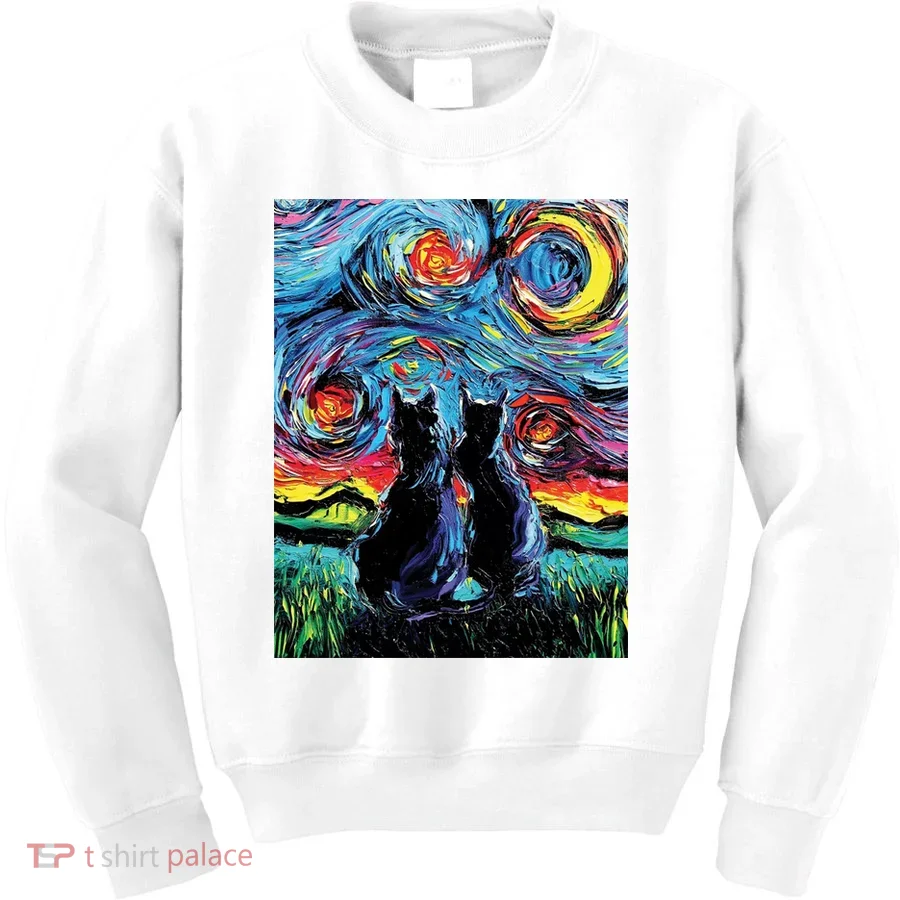 Scary Night Cat Van Gogh Art Kids Sweatshirt