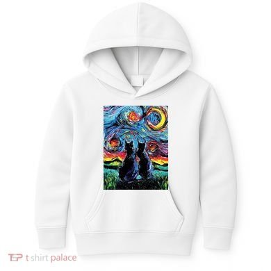 Scary Night Cat Van Gogh Art Kids Hoodie