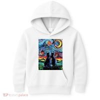 Scary Night Cat Van Gogh Art Kids Hoodie thumb 0
