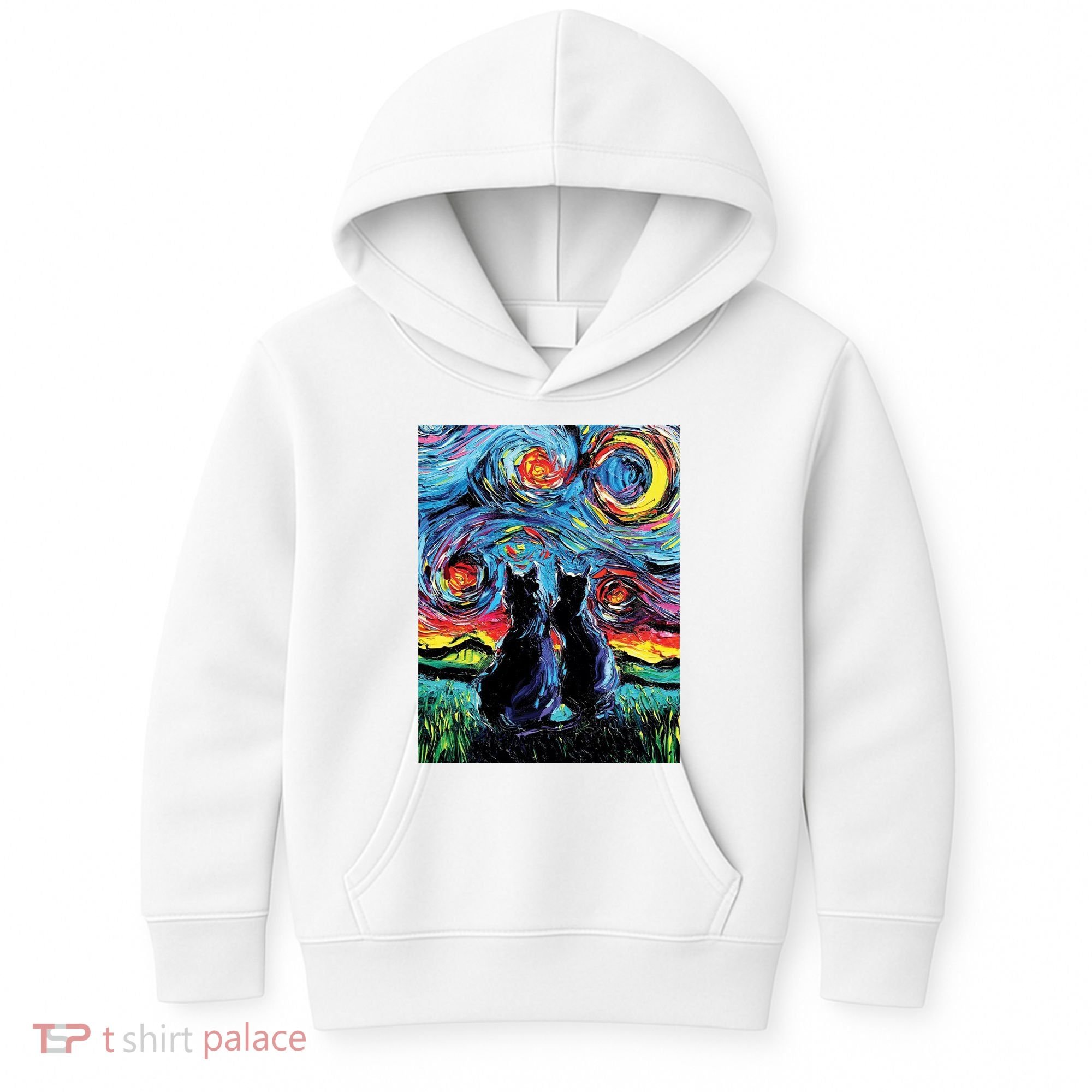 Scary Night Cat Van Gogh Art Kids Hoodie
