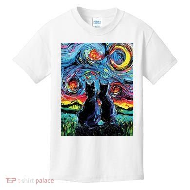 Scary Night Cat Van Gogh Art Kids T-Shirt
