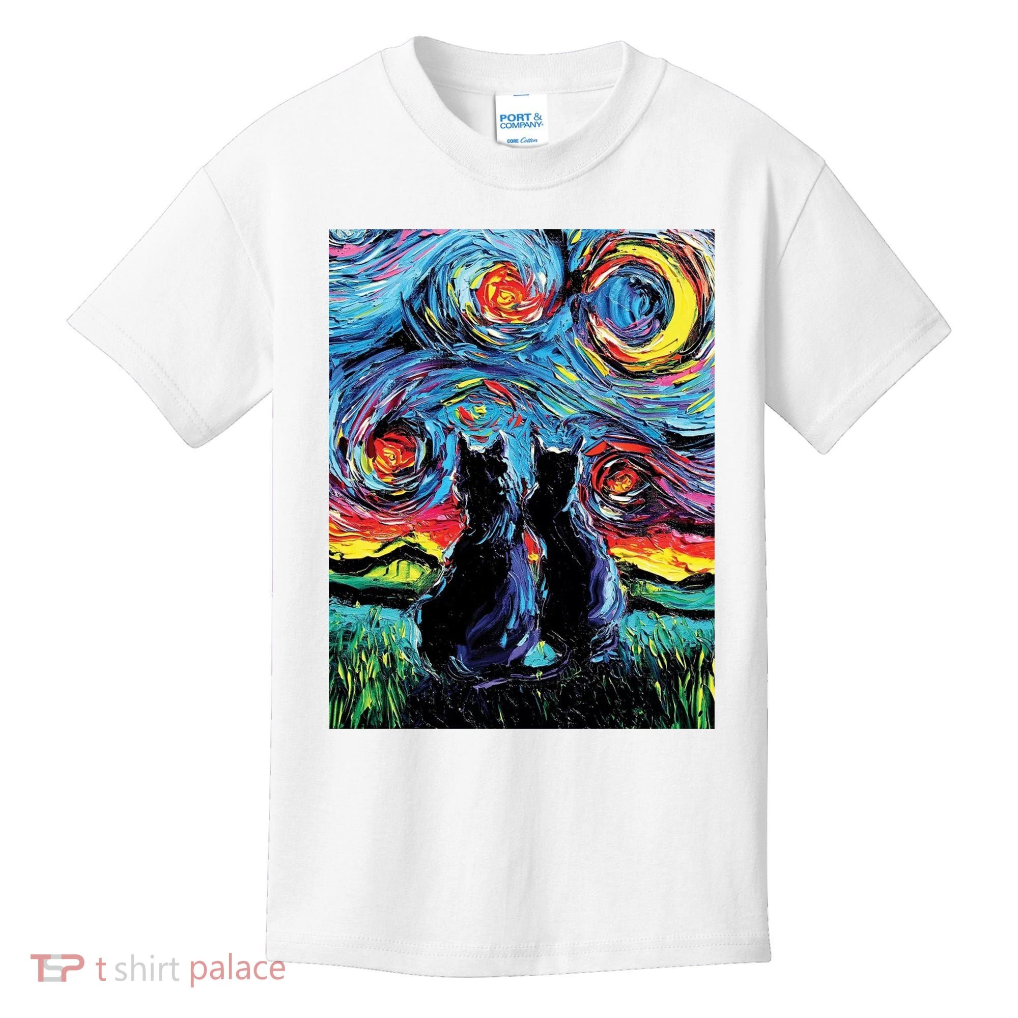 Scary Night Cat Van Gogh Art Kids T-Shirt
